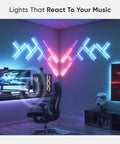 Gaming room with Lines Smart LED Wall Light Bar Kit With Music Sync And Screen Sync 16M Colors WiFi Control Works With Alexa And Google Assistant
