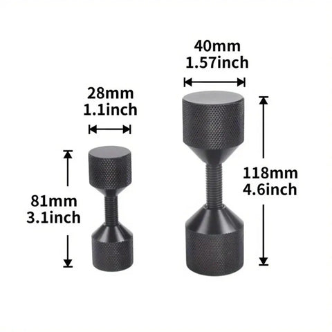 Heavy Duty Aluminum Flange Alignment Pins For Jig Fixtures And Precision Machining With Smooth Detachable Design featuring two sizes and detailed measurements.