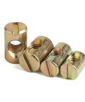 Heavy Duty Carbon Steel Barrel Nuts For Furniture Slotted Cross Dowel Set In M5 M6 M8 Sizes Easy Install For Beds Chairs Tables And Cabinets Builds Strong Right Angle Joints And Durable Assemblies