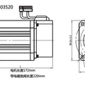 Technical drawing of AC Servo Motor 0.73kW 220V 2000RPM 3.5Nm Continuous Torque No Brake 90mm Frame 90ST-M03520 CNC Servo