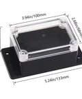 IP65 Waterproof Junction Box Outdoor Enclosure, Clear Cover Project Box Made From ABS PC Plastic, Rugged Weatherproof Electrical Project Case With Fixed Ear Mount, Outdoor Ready 3.94 x 2.68 x 1.97 Inches, 100 x 68 x 50 mm, angled view with dimensions