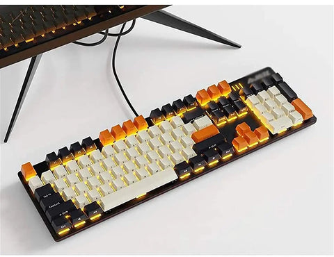 Slick Wired Mechanical Gaming Keyboard With Dope RGB Backlighting And Crisp Blue Clicky Keys Ergonomic Qwerty Design angled view with USB cable