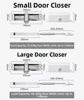 Size comparison of Heavy Duty Door Closer With Silent Soft Close Hydraulic Buffer Rust Proof Aluminum Alloy Adjustable 25 To 85 Kg