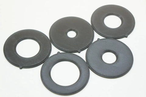 Rock Solid Insert Ring Set For Router Table Upgrade Hella Durable - five black insert rings in different sizes, heavy gauge material.