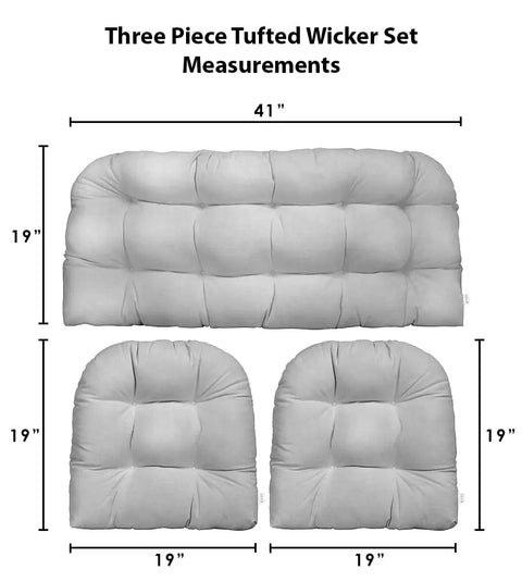 Three Piece Wicker Tufted Outdoor Cushion Set With All Weather Spun Fabric Water Resistant Cushions For Patio Furniture 41 by 19 inch