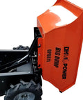 Built Tough Rock Solid Heavy Duty Electric Hydraulic Dump Cart 1100 Lb Workhorse 48 Volt Battery Powered orange steel bucket detail image.