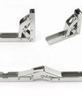 Rock Solid Nickel Plated Hidden Hinges For Cabinet Doors And Shelves Built Tough As Nails With Smooth Swing Operation Easy No Drill Install Heavy Duty Furniture Hardware 10 Pack, showing three angles.