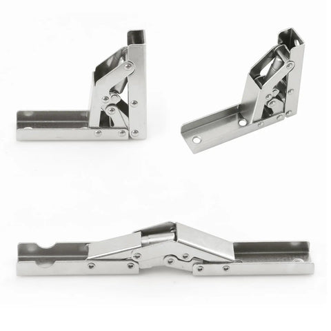 Rock Solid Nickel Plated Hidden Hinges For Cabinet Doors And Shelves Built Tough As Nails With Smooth Swing Operation Easy No Drill Install Heavy Duty Furniture Hardware 10 Pack, showing three angles.
