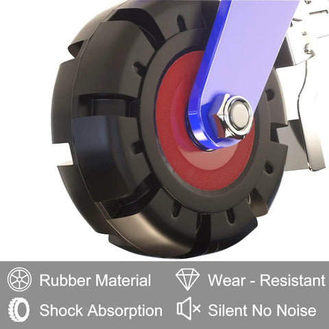 Badass Heavy Duty Industrial Swivel Caster Wheels Set Of Four Solid Rubber Dual Locking Brakes close-up of 12 inch rubber tire with shock absorbing design