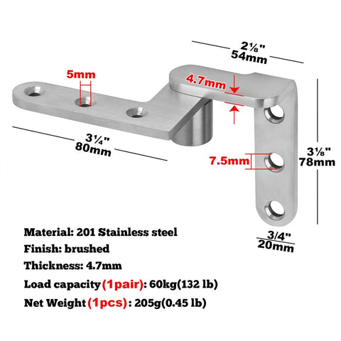 Heavy Duty Pivot Door Hinges 2 Pairs, 4.7mm Thick Offset Hinges With 180 Shaft, Max Load 132 lb Per Pair, 201 Stainless Shaft