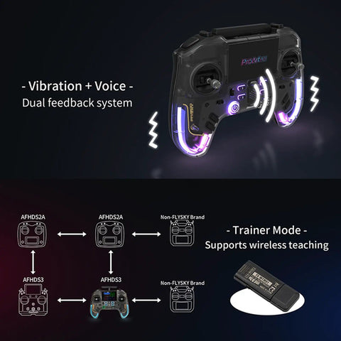 Open Source RC Transmitter With 2.4 Inch IPS Screen, Gyro Stabilized 2.4GHz Radio showing vibration and trainer mode features