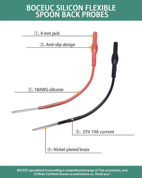 Flexible Silicone Spoon Back Probes for Automotive Wiring 4mm Banana Plug Test Leads Compatible 2 Pack Details