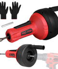 Workhorse Manual Or Drill Powered Drain Snake With Sixteen Point Four Foot Manganese Steel Cable with gloves and adapter.
