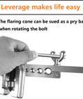 Brake line flaring tool kit, metal; side view with flaring bar and hole sizes 1/4–1/2 in for copper and aluminum tubing