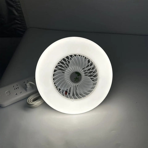 XEGZLH Ceiling Fan Light E27 Lamp Head Fan with Remote Control 2700-6000k Adjustable for Study Bedroom Bathroom, white circular design, visible blades inside.