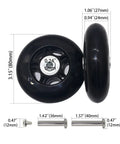 Quiet 3.15 Inch Luggage Wheel Replacement Kit with 80mm inline skate wheels, 0.94 inch width, 27mm bearings, durable rubber design