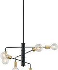 Ryder 6 Light Chandelier Fixture In Black Finish With Brushed Brass Sockets, Dope Modern Protruding Ceiling Light For Dining Room Or Kitchen