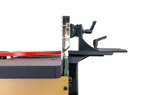 Side view of Six Inch Spiral Cutterhead Benchtop Jointer Loaded With Teflon Coated Aluminum Tables And 12 Durable Carbide Inserts.
