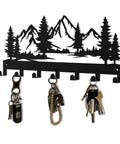 Wall Mounted Key Holder With 7 Dope Black Metal Hooks, Mountain Themed Key Rack For Front Doors, Lobbies And Offices