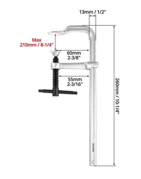 Heavy Duty 8 Inch F Clamp Four Pack With Drop Forged Bar Jaws Two And A Quarter Inch Throat Depth Corrosion Resistant Nickel Chrome Finish Rail Spindle And Handle Built For Pros, 210mm max