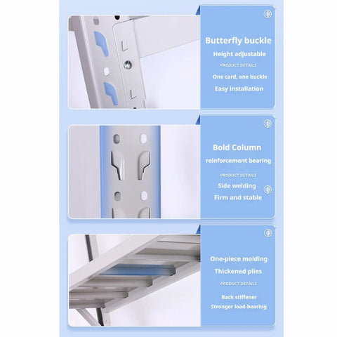 Detailed view of Heavy Duty Metal Shelving Workhorse For Garage Organization featuring adjustable butterfly buckle and bold column design.