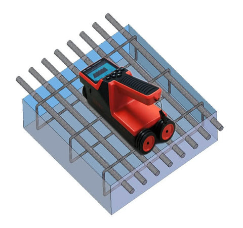 Straight Shooting Heavy Duty Stud Finder Wall Scanner For Pinpointing Rebar Concrete Wiring Plus Plumbing Routing on a concrete slab.