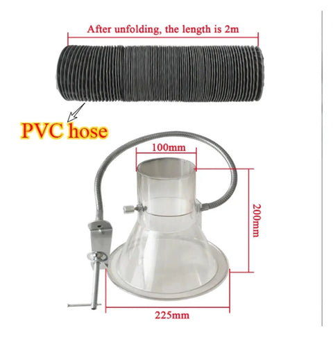 Rugged Soldering Smoke Hood Exhaust System With Flexible PVC Hose For Tin Welding 2 Meters Long 100 To 225 Mm Diameter Clamps Included
