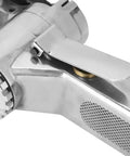 Close-up of Heavy Duty Pneumatic Air Belt Sander With Slick 360 Degree Rotating Handle, showing steel handle and gold detail.