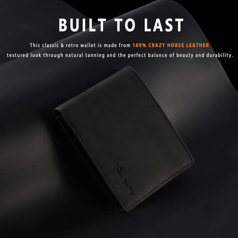 Genuine Leather Bifold Wallet For Men With Gift Box Handmade Style RFID Blocking Two ID Windows Durable Everyday Carry