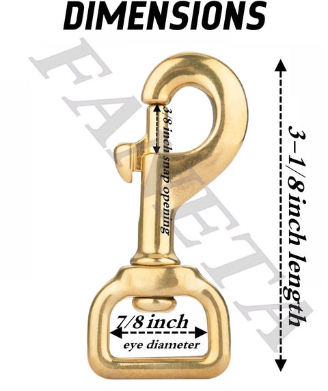 Solid Brass Swivel Bolt Snap Hooks Three Eighths Inch Opening Three And One Eighth Inch Length Seven Eighths Inch Eye dimensions image