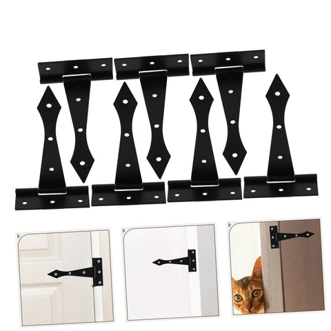 8 pack heavy duty cabinet door hinges in black iron for home and outdoor use, suitable for kitchen, bathroom, pet houses, and barns.