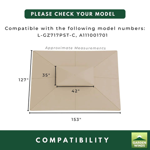 Diagram of Durable 350 Denier Beige Replacement Canopy Top For Windsor Dome 10x12 Gazebo Custom Fit Model L GZ717PST C A111001701