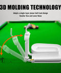 3D-printed pool rack, white, for billiards training, showing folding mechanism on green table background, pro-grade practice tool
