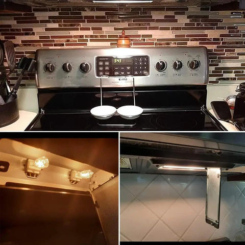 G9 Halogen Bulb 120V 25W T4 Type 2 Pin Base, dimmable warm white installed in kitchen range hood and microwave oven