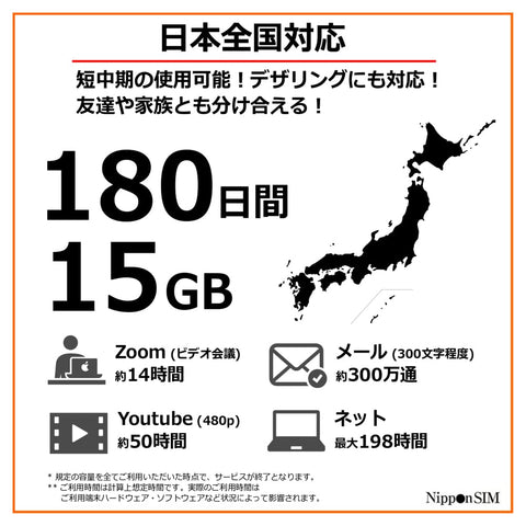Japan eSIM 180 Day Data Only Plan With 15GB High Speed 4G LTE Plus Unlimited Data At Reduced Speed No Roaming Required