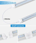 Led Shop Lights 4Ft 50W 6500K 7000LM Clear White Linkable V Shape Shop Lighting showing connection methods