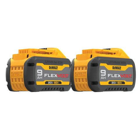 FLEXVOLT 20V/60V MAX Battery Pack 9.0 Ah Two-Pack for Power Tools, 180Wh Each, yellow and black design, high capacity
