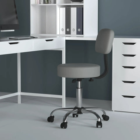 Be Well Medical Spa Style Adjustable Drafting Stool With Back Support, Ergonomic Gas Lift Office Chair in grey in a workspace