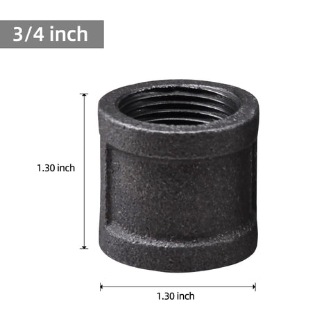 3/4 inch black iron coupling from 20 Pack Three Quarter Inch Rustic Industrial Black Malleable Iron Pipe Coupling Sockets For Pipe Shelves And Furniture Building DIY Projects Home Decor Hardware Vintage Style with 1.30 inch dimensions