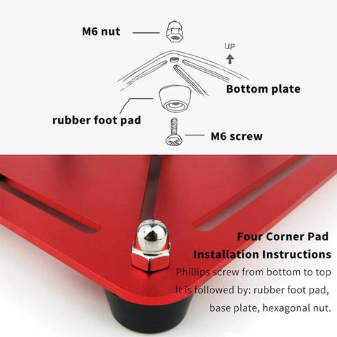 Helping Hands Soldering Stand installation diagram showing base, M6 nut, screw, and rubber foot pad.