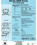 Series 5800 pump specification sheet with diagrams and details for a diaphragm pump, showing model number and technical specs.