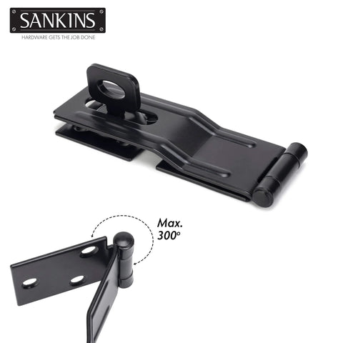 Four And A Half Inch Swivel Staple Safety Hasps With Twist Knob Gate Door Hasp Latches For Fence And Cabinet Black 2 Pack Durable Zinc