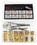 JZWELD hose repair kit with brass fittings and crimping tool in a plastic case, 1/4 in ID hose