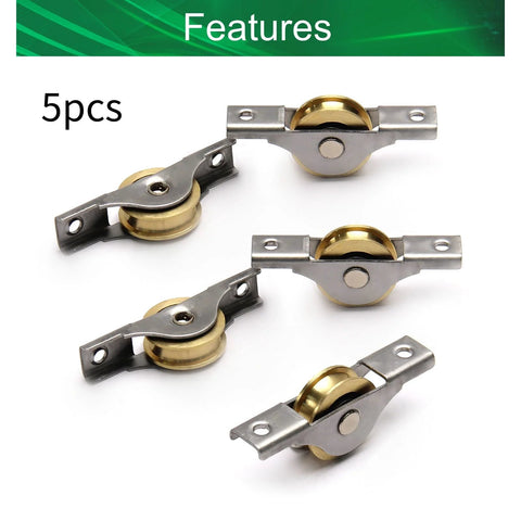 Set Of 5 Copper Electroplating Sliding Wheels 26mm Diameter Door And Window Pulleys With Stainless Steel Shells 65x13.5mm