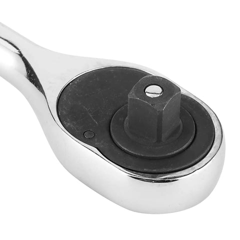 Close-up of Top Shelf Adjustable Ratchet Wrench Half Size Drive showing ratchet head for tough auto jobs and solid grip.