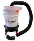 Premium Cyclone Dust Collector Kit With Reinforced Five Gallon Bucket And Rock Solid Rolling Dolly For Shop Vacs with hose and wheels.