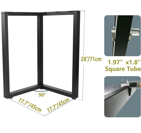 Beefy Square Steel Table Legs 28 Inch High Heavy Duty Desk Legs For Dining Computer Or Work Tables Industrial Matte Black Set Of 2 Supports Up To 800 Lbs Capacity