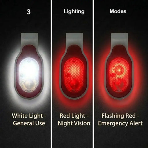 Clip On Led Flashlight With Magnetic Ends Hands Free Night Light in white, red, and flashing red modes