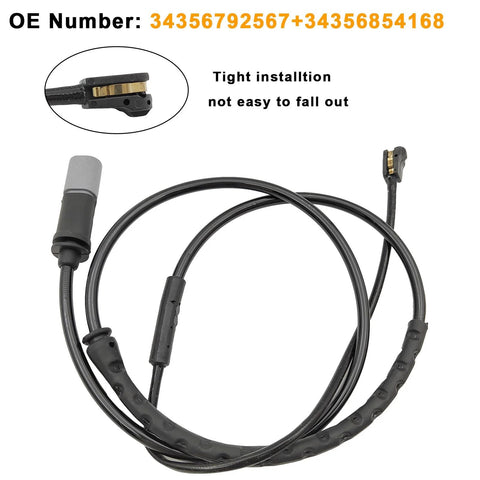Brake pad wear sensor cable for BMW E70/E71 X5/X6, front & rear, 2011–2016; black wire with sensor clip and connector