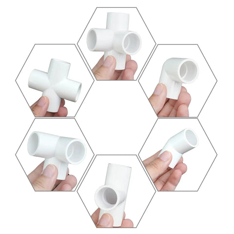 48 Piece 1/2 Inch PVC Pipe Fittings Elbow Set With 3 Way, 4 Way, 45 Degree And 90 Degree Elbows, Tee And Corner Connectors Display